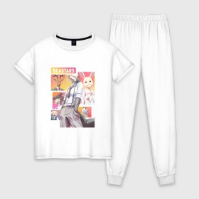 Женская пижама хлопок с принтом Beastars в Санкт-Петербурге, 100% хлопок | брюки и футболка прямого кроя, без карманов, на брюках мягкая резинка на поясе и по низу штанин | anime | beastars | аниме | выдающиеся звери