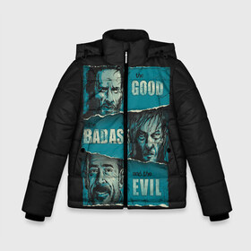 Зимняя куртка для мальчиков 3D с принтом Good Badass Evil в Санкт-Петербурге, ткань верха — 100% полиэстер; подклад — 100% полиэстер, утеплитель — 100% полиэстер | длина ниже бедра, удлиненная спинка, воротник стойка и отстегивающийся капюшон. Есть боковые карманы с листочкой на кнопках, утяжки по низу изделия и внутренний карман на молнии. 

Предусмотрены светоотражающий принт на спинке, радужный светоотражающий элемент на пуллере молнии и на резинке для утяжки | amc | carol | daryl | dixon | michonne | negan | reaction | rick | season 10 | twd | zombies | диксон | дэрил | зомби | мертвецы | мишонн | неган | реакция | рик | ходячие