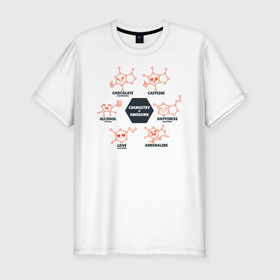 Мужская футболка хлопок Slim с принтом Химия в Санкт-Петербурге, 92% хлопок, 8% лайкра | приталенный силуэт, круглый вырез ворота, длина до линии бедра, короткий рукав | biology | geek | science | биология | гик | молекула | молекулы | наука | физика | химия