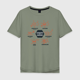 Мужская футболка хлопок Oversize с принтом Химия в Санкт-Петербурге, 100% хлопок | свободный крой, круглый ворот, “спинка” длиннее передней части | biology | geek | science | биология | гик | молекула | молекулы | наука | физика | химия