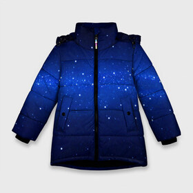 Зимняя куртка для девочек 3D с принтом BLUE STARRY SKY в Санкт-Петербурге, ткань верха — 100% полиэстер; подклад — 100% полиэстер, утеплитель — 100% полиэстер. | длина ниже бедра, удлиненная спинка, воротник стойка и отстегивающийся капюшон. Есть боковые карманы с листочкой на кнопках, утяжки по низу изделия и внутренний карман на молнии. 

Предусмотрены светоотражающий принт на спинке, радужный светоотражающий элемент на пуллере молнии и на резинке для утяжки. | 2020 | blue | color | pantone | звезды | классический синий | космос | мода | небо | пантоне | синий | синий цвет
