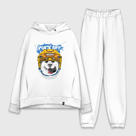 Женский костюм хлопок Oversize с принтом Hockey Dog в Санкт-Петербурге,  |  | art | dog | dog in the helmet | dog with the puck | doggie | helmet | hockey | puck | арт | пёс | пёсик | собака | собака в шлеме | собака с шайбой | собачка | хоккей | шайба | шлем