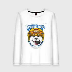 Женский лонгслив хлопок с принтом Hockey Dog в Санкт-Петербурге, 100% хлопок |  | art | dog | dog in the helmet | dog with the puck | doggie | helmet | hockey | puck | арт | пёс | пёсик | собака | собака в шлеме | собака с шайбой | собачка | хоккей | шайба | шлем