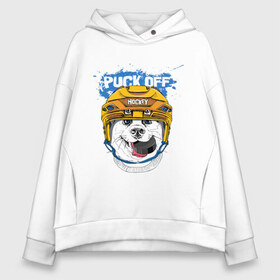 Женское худи Oversize хлопок с принтом Hockey Dog в Санкт-Петербурге, френч-терри — 70% хлопок, 30% полиэстер. Мягкий теплый начес внутри —100% хлопок | боковые карманы, эластичные манжеты и нижняя кромка, капюшон на магнитной кнопке | art | dog | dog in the helmet | dog with the puck | doggie | helmet | hockey | puck | арт | пёс | пёсик | собака | собака в шлеме | собака с шайбой | собачка | хоккей | шайба | шлем