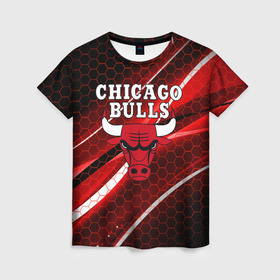 Женская футболка 3D с принтом CHICAGO BULLS в Санкт-Петербурге, 100% полиэфир ( синтетическое хлопкоподобное полотно) | прямой крой, круглый вырез горловины, длина до линии бедер | bulls | chicago | chicago bulls | nba | red bulls | usa | америка | быки | нба | сша | чикаго буллс