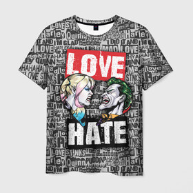 Мужская футболка 3D с принтом Love Hate в Санкт-Петербурге, 100% полиэфир | прямой крой, круглый вырез горловины, длина до линии бедер | harleen quinzel | harley | harley quin | harley quinn | joker | shtatharley | джокер | харли квин | харли квинн | харли куин | харли куинн | харлин квинзель