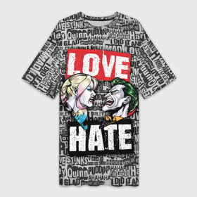 Платье-футболка 3D с принтом Love Hate в Санкт-Петербурге,  |  | harleen quinzel | harley | harley quin | harley quinn | joker | shtatharley | джокер | харли квин | харли квинн | харли куин | харли куинн | харлин квинзель
