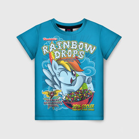 Детская футболка 3D с принтом Rainbow brops в Санкт-Петербурге, 100% гипоаллергенный полиэфир | прямой крой, круглый вырез горловины, длина до линии бедер, чуть спущенное плечо, ткань немного тянется | Тематика изображения на принте: applejack | little | magic | mlp | my | pinkie pie | pony | rainbow dash | rarity | twilight | дракон | дружба | единорог | искорка | пони | селестия | спайк | сумеречная | это чудо