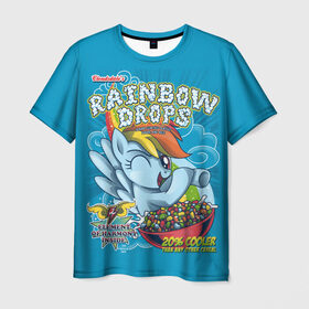 Мужская футболка 3D с принтом Rainbow brops в Санкт-Петербурге, 100% полиэфир | прямой крой, круглый вырез горловины, длина до линии бедер | applejack | little | magic | mlp | my | pinkie pie | pony | rainbow dash | rarity | twilight | дракон | дружба | единорог | искорка | пони | селестия | спайк | сумеречная | это чудо