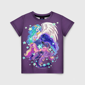 Детская футболка 3D с принтом  My little pony в Санкт-Петербурге, 100% гипоаллергенный полиэфир | прямой крой, круглый вырез горловины, длина до линии бедер, чуть спущенное плечо, ткань немного тянется | Тематика изображения на принте: applejack | little | magic | mlp | my | pinkie pie | pony | rainbow dash | rarity | twilight | дракон | дружба | единорог | искорка | пони | селестия | спайк | сумеречная | это чудо