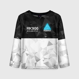 Детский лонгслив 3D с принтом RK900 CONNOR | КОННОР РК900 в Санкт-Петербурге, 100% полиэстер | длинные рукава, круглый вырез горловины, полуприлегающий силуэт
 | ai | android | connor | detroit | detroit become human | rk 800 | rk 900 | андроиды | детектив | игра | интерактивное кино | кара | коннор | маркус | роботы | фирменный стиль | экшн