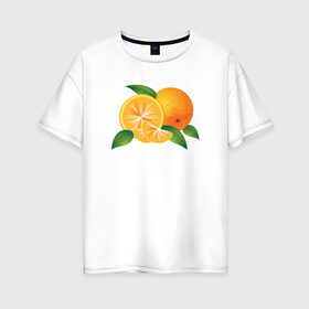 Женская футболка хлопок Oversize с принтом Апельсины в Санкт-Петербурге, 100% хлопок | свободный крой, круглый ворот, спущенный рукав, длина до линии бедер
 | апельсины | еда | рисунок | фрукт
