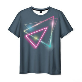 Мужская футболка 3D с принтом Неоновый треугольник в Санкт-Петербурге, 100% полиэфир | прямой крой, круглый вырез горловины, длина до линии бедер | космос | красивый | неон | рисунок