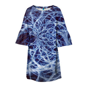 Детское платье 3D с принтом Nerves в Санкт-Петербурге, 100% полиэстер | прямой силуэт, чуть расширенный к низу. Круглая горловина, на рукавах — воланы | nerves | абстрактно | абстрактные | абстрактный | абстракция | нейронная | неон | неонка | неоновые | нерв | нервная | нервы | объёмные | объёмный | светящиеся | светящийся | сетка | сеть | система
