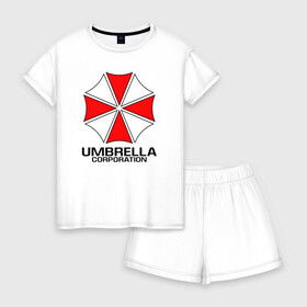 Женская пижама с шортиками хлопок с принтом UMBRELLA CORP в Санкт-Петербурге, 100% хлопок | футболка прямого кроя, шорты свободные с широкой мягкой резинкой | ada wong | biohazard | leon | nemesis | project resistance | raccoon city | re | re3 | resident evil | resident evil 3 | rpd | stars | umbrella | ада вонг | амбрелла | немезис | ужасы