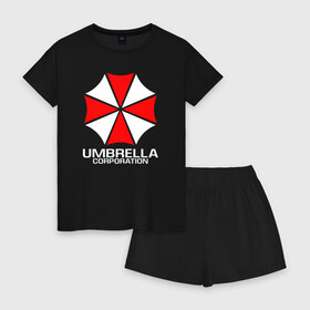 Женская пижама с шортиками хлопок с принтом UMBRELLA CORP в Санкт-Петербурге, 100% хлопок | футболка прямого кроя, шорты свободные с широкой мягкой резинкой | ada wong | biohazard | leon | nemesis | project resistance | raccoon city | re | re3 | resident evil | resident evil 3 | rpd | stars | umbrella | ада вонг | амбрелла | немезис | ужасы