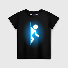 Детская футболка 3D с принтом Portal в Санкт-Петербурге, 100% гипоаллергенный полиэфир | прямой крой, круглый вырез горловины, длина до линии бедер, чуть спущенное плечо, ткань немного тянется | Тематика изображения на принте: portal | игра | футболка | чёрный
