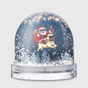 Снежный шар с принтом Санта едет на мопсе в Санкт-Петербурге, Пластик | Изображение внутри шара печатается на глянцевой фотобумаге с двух сторон | 