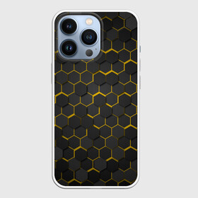 Чехол для iPhone 13 Pro с принтом OCTAGON желтый в Санкт-Петербурге,  |  | neon octagon | octagon | желтые соты | желтые соты в неоне | неон | неоновые соты | шестиугольники