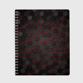 Тетрадь с принтом OCTAGON красный в Санкт-Петербурге, 100% бумага | 48 листов, плотность листов — 60 г/м2, плотность картонной обложки — 250 г/м2. Листы скреплены сбоку удобной пружинной спиралью. Уголки страниц и обложки скругленные. Цвет линий — светло-серый
 | neon octagon | octagon | красные соты | красные соты в неоне | неон | неоновые соты | шестиугольники