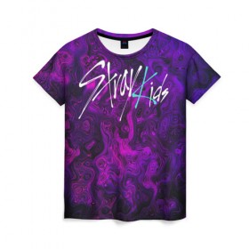 Женская футболка 3D с принтом Stray Kids в Санкт-Петербурге, 100% полиэфир ( синтетическое хлопкоподобное полотно) | прямой крой, круглый вырез горловины, длина до линии бедер | k pop | stray kids | стрей кидс | стрэй кидс