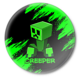 Значок с принтом MINECRAFT CREEPER в Санкт-Петербурге,  металл | круглая форма, металлическая застежка в виде булавки | game | minecraft | блоки | игра | квадраты | компьютерная игра | крипер | майнкрафт