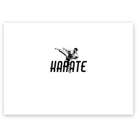 Поздравительная открытка с принтом KARATE в Санкт-Петербурге, 100% бумага | плотность бумаги 280 г/м2, матовая, на обратной стороне линовка и место для марки
 | sport | единоборство | каратэ | кимоно | лого | спорт | удар | человек