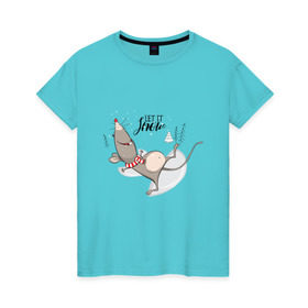 Женская футболка хлопок с принтом Счастливая мышь в Санкт-Петербурге, 100% хлопок | прямой крой, круглый вырез горловины, длина до линии бедер, слегка спущенное плечо | 