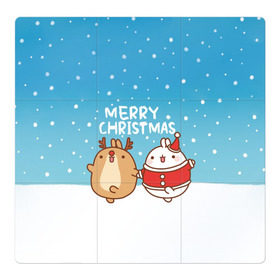 Магнитный плакат 3Х3 с принтом Molang. Merry Christmas в Санкт-Петербурге, Полимерный материал с магнитным слоем | 9 деталей размером 9*9 см | chicken | christmas | deer | korea | molang | newyear | piupiu | rabbit | smow | snowflakes | winter | год | зима | корея | кролик | моланг | новый | олень | пиу | рождество | снег | снежинка