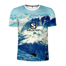 Мужская футболка 3D спортивная с принтом SALOMON в Санкт-Петербурге, 100% полиэстер с улучшенными характеристиками | приталенный силуэт, круглая горловина, широкие плечи, сужается к линии бедра | Тематика изображения на принте: salomon | горы | снег | спорт