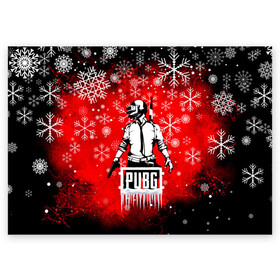 Поздравительная открытка с принтом PUBG. в Санкт-Петербурге, 100% бумага | плотность бумаги 280 г/м2, матовая, на обратной стороне линовка и место для марки
 | 2020 | pubg | игра | игроман | киберспорт | киберспортсмены | новогодний pubg | новый год | пабг | пубг | снежинки