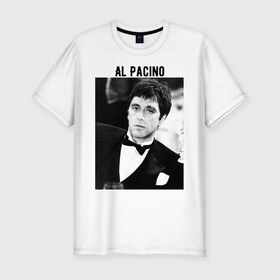 Мужская футболка хлопок Slim с принтом Аль Пачино в Санкт-Петербурге, 92% хлопок, 8% лайкра | приталенный силуэт, круглый вырез ворота, длина до линии бедра, короткий рукав | al pacino | аль пачино | лицо со шрамом | тони монтана