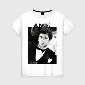 Женская футболка хлопок с принтом Аль Пачино в Санкт-Петербурге, 100% хлопок | прямой крой, круглый вырез горловины, длина до линии бедер, слегка спущенное плечо | al pacino | аль пачино | лицо со шрамом | тони монтана