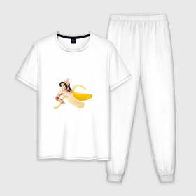 Мужская пижама хлопок с принтом Николас Кейдж в банане в Санкт-Петербурге, 100% хлопок | брюки и футболка прямого кроя, без карманов, на брюках мягкая резинка на поясе и по низу штанин
 | mem | memes | актер | банан | знаменитость | мем | николас кейдж | прикол | смешная картинка | юмор