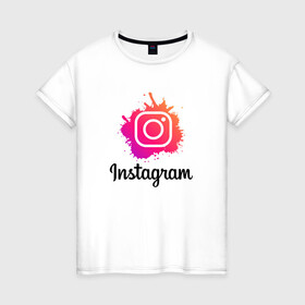 Женская футболка хлопок с принтом INSTAGRAM в Санкт-Петербурге, 100% хлопок | прямой крой, круглый вырез горловины, длина до линии бедер, слегка спущенное плечо | insta | instagram | instagramm | social | видео | инста | инстаграм | инстаграмм | приложение | социальная сеть | фото