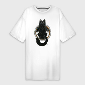 Платье-футболка хлопок с принтом Йольский кот в Санкт-Петербурге,  |  | йоль | йольский кот | кот | мифы | праздник | руны | солнцестояние | черный кот