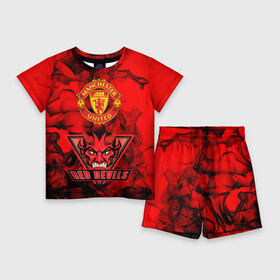 Детский костюм с шортами 3D с принтом Manchester United в Санкт-Петербурге,  |  | manchester united | red devils | красные дьяволы | манчестер | манчестер юнайтед | футбол
