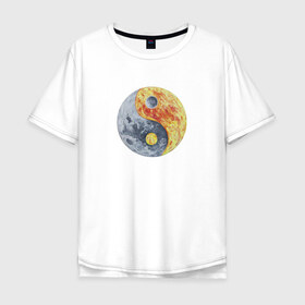 Мужская футболка хлопок Oversize с принтом Луна (Инь-Янь) в Санкт-Петербурге, 100% хлопок | свободный крой, круглый ворот, “спинка” длиннее передней части | инь янь | китайская культура | луна | планета | рисунок | фэншуй