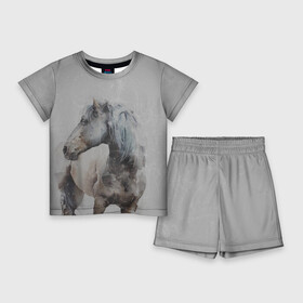 Детский костюм с шортами 3D с принтом лошадь в Санкт-Петербурге,  |  | животные | конный спорт | конь | лошадь | наездник | спорт