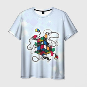 Мужская футболка 3D с принтом Кубик Рубика в Санкт-Петербурге, 100% полиэфир | прямой крой, круглый вырез горловины, длина до линии бедер | mathematica | кубик | магия. формулы | математика | наука | рубика | соберись | технарь