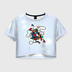 Женская футболка Crop-top 3D с принтом Кубик Рубика в Санкт-Петербурге, 100% полиэстер | круглая горловина, длина футболки до линии талии, рукава с отворотами | mathematica | кубик | магия. формулы | математика | наука | рубика | соберись | технарь
