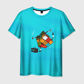 Мужская футболка 3D с принтом Кубик Рубика танцор в Санкт-Петербурге, 100% полиэфир | прямой крой, круглый вырез горловины, длина до линии бедер | mathematica | кубик | магия. формулы | математика | наука | рубика | соберись | танец | технарь