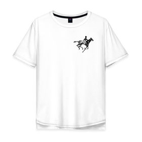 Мужская футболка хлопок Oversize с принтом всадник на коне в Санкт-Петербурге, 100% хлопок | свободный крой, круглый ворот, “спинка” длиннее передней части | животные | конный спорт | конь | лошадь | наездник | спорт