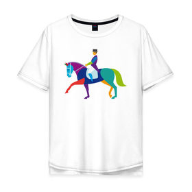 Мужская футболка хлопок Oversize с принтом Всадник на коне в Санкт-Петербурге, 100% хлопок | свободный крой, круглый ворот, “спинка” длиннее передней части | животные | конный спорт | конь | лошадь | наездник | спорт | стикер