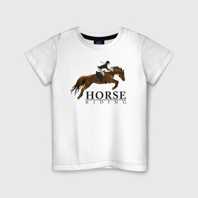 Детская футболка хлопок с принтом HORSE RIDING в Санкт-Петербурге, 100% хлопок | круглый вырез горловины, полуприлегающий силуэт, длина до линии бедер | животные | конный спорт | конь | лошадь | наездник | спорт | стикер