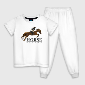 Детская пижама хлопок с принтом HORSE RIDING в Санкт-Петербурге, 100% хлопок |  брюки и футболка прямого кроя, без карманов, на брюках мягкая резинка на поясе и по низу штанин
 | животные | конный спорт | конь | лошадь | наездник | спорт | стикер