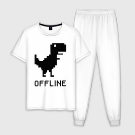 Мужская пижама хлопок с принтом Offline в Санкт-Петербурге, 100% хлопок | брюки и футболка прямого кроя, без карманов, на брюках мягкая резинка на поясе и по низу штанин
 | dinosaur | google | internet | offline | гугл | динозавр | интернет | офлайн | оффлайн