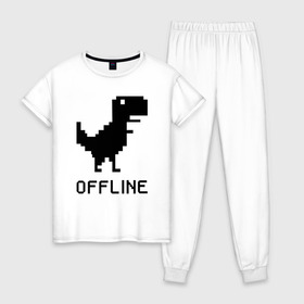 Женская пижама хлопок с принтом Offline в Санкт-Петербурге, 100% хлопок | брюки и футболка прямого кроя, без карманов, на брюках мягкая резинка на поясе и по низу штанин | dinosaur | google | internet | offline | гугл | динозавр | интернет | офлайн | оффлайн