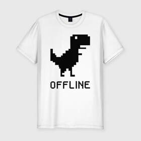 Мужская футболка хлопок Slim с принтом Offline в Санкт-Петербурге, 92% хлопок, 8% лайкра | приталенный силуэт, круглый вырез ворота, длина до линии бедра, короткий рукав | dinosaur | google | internet | offline | гугл | динозавр | интернет | офлайн | оффлайн