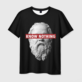 Мужская футболка 3D с принтом Ничего Не Знаю в Санкт-Петербурге, 100% полиэфир | прямой крой, круглый вырез горловины, длина до линии бедер | Тематика изображения на принте: supreme | греция | картинка | прикол | прикольна | сократ | статуя | супреме | суприм | суприме | философ | философия
